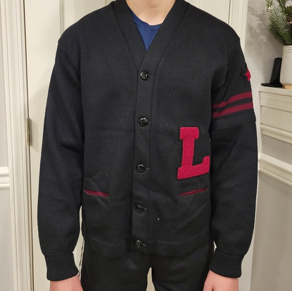 Vintage 1940-50 Lasley Knitting co. Seattle Letterman Sweater / Cardigan Patched - Picture 3 of 13